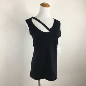 NWT LNA Black Cut Out Collar Frayed/Unfinished Armholes Sleeveless Tee Shirt